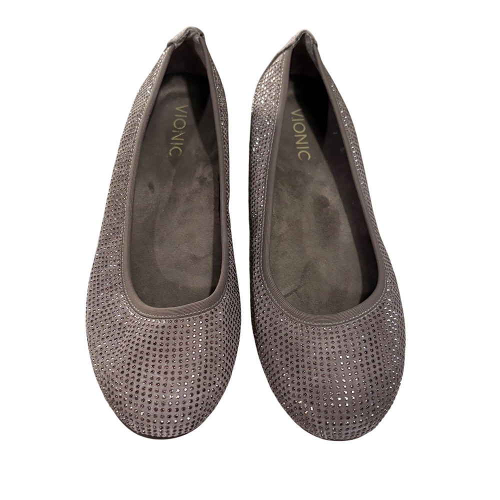 Vionic Willow Ballet Flats Women‎ Size 7.5 Taupe Grey Rhinestone Sparkle EUC